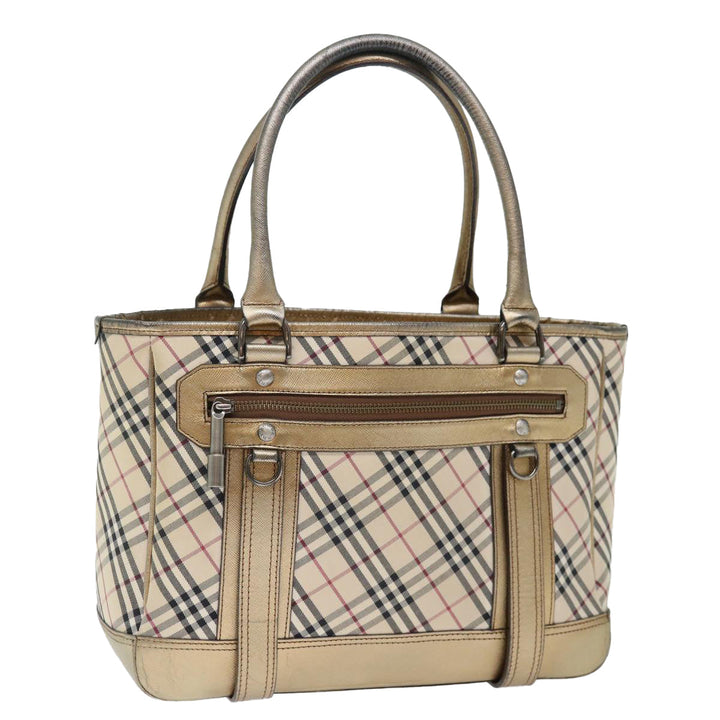 Burberry Nova Check Hand Bag Canvas Beige Auth 72466