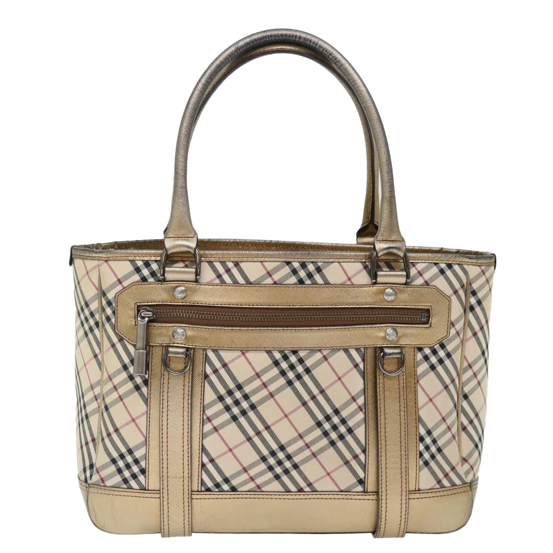 Burberry Nova Check Hand Bag Canvas Beige Auth 72466