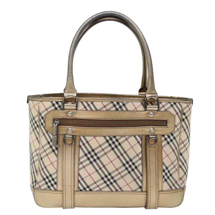 Burberry Nova Check Hand Bag Canvas Beige Auth 72466