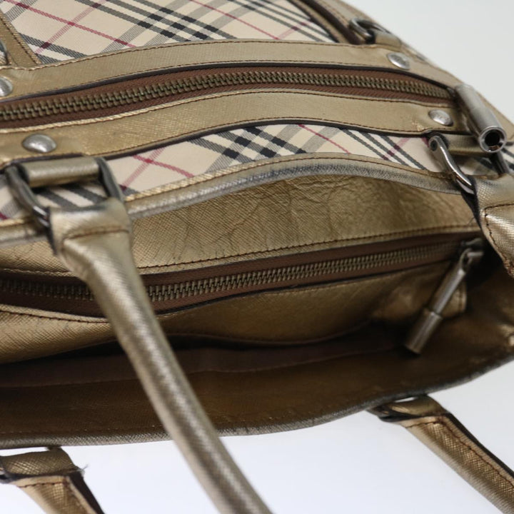Burberry Nova Check Hand Bag Canvas Beige Auth 72466