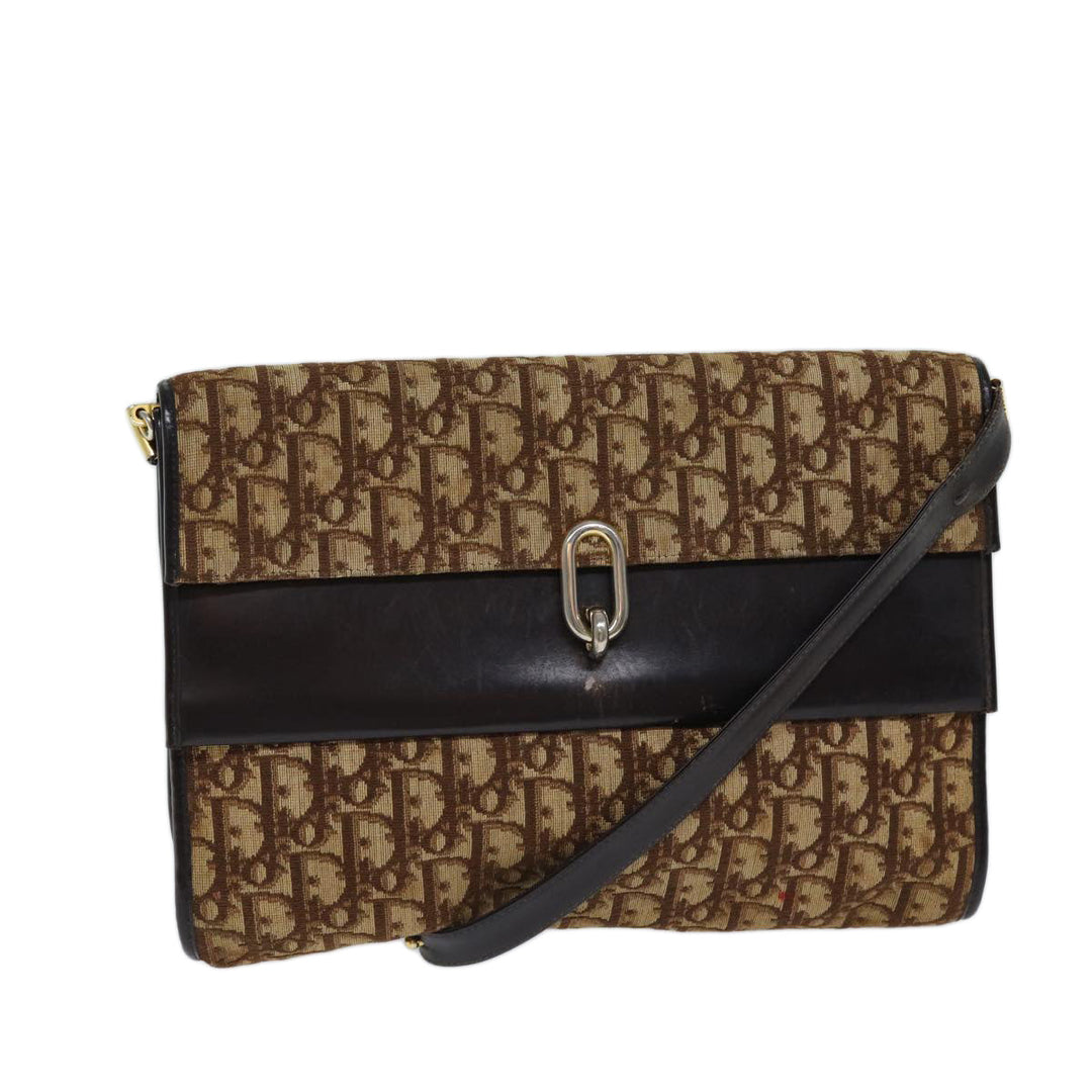 CHRISTIAN Dior Trotter Canvas Shoulder Bag Brown Auth 72497