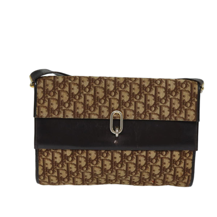 CHRISTIAN Dior Trotter Canvas Shoulder Bag Brown Auth 72497