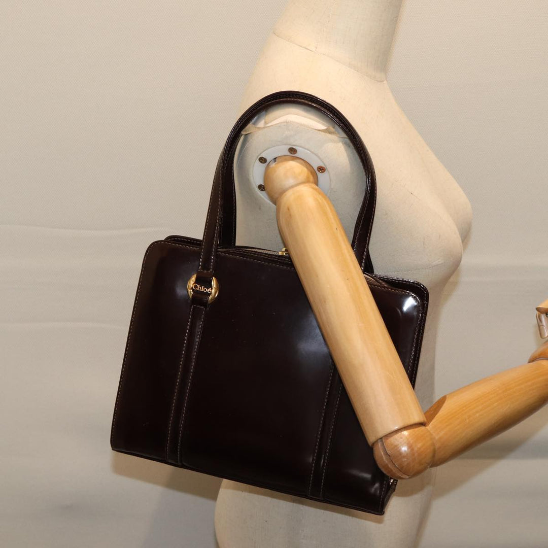 Chloe Hand Bag Enamel Brown 72577