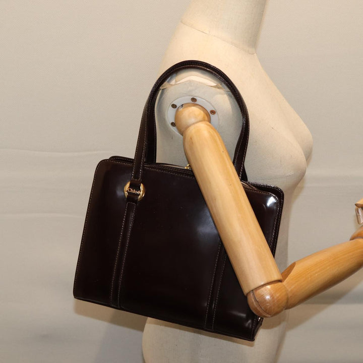 Chloe Hand Bag Enamel Brown 72577