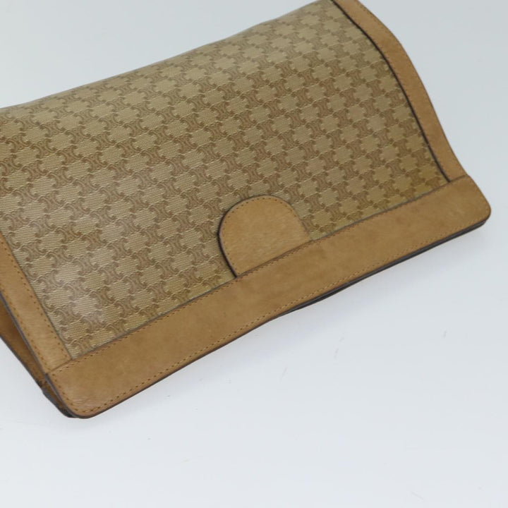 Celine Macadam Canvas Clutch Bag Beige Auth 72644