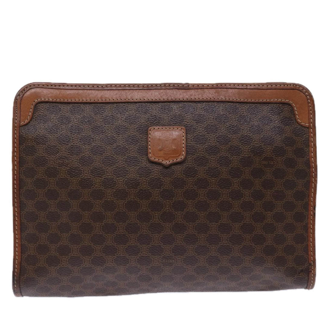 Celine Macadam Canvas Clutch Bag PVC Brown Auth 72806