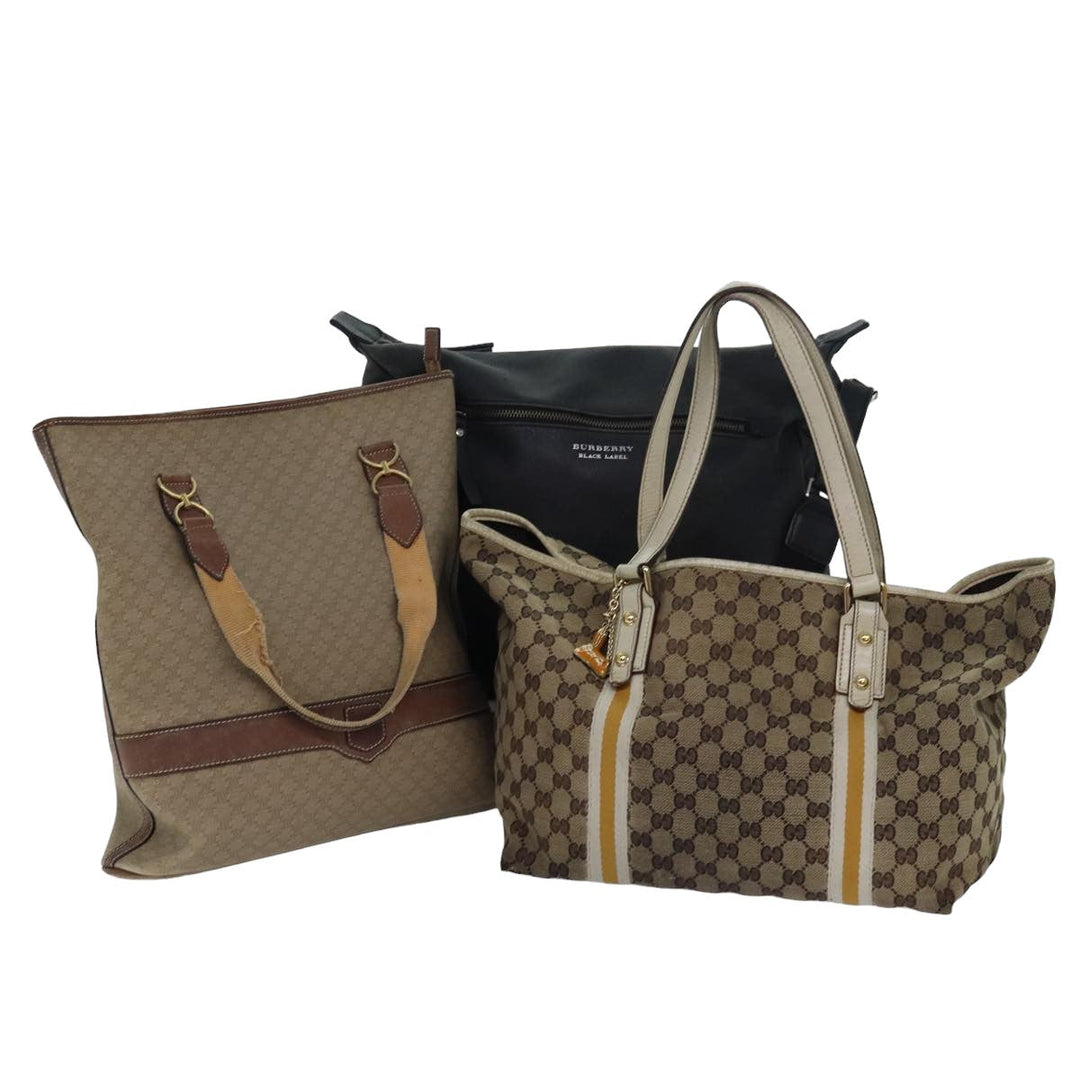 BURBERRY Top Quality Celine Gucci GG Canvas Shoulder Bag Leather 3Set Beige Black Auth 72897