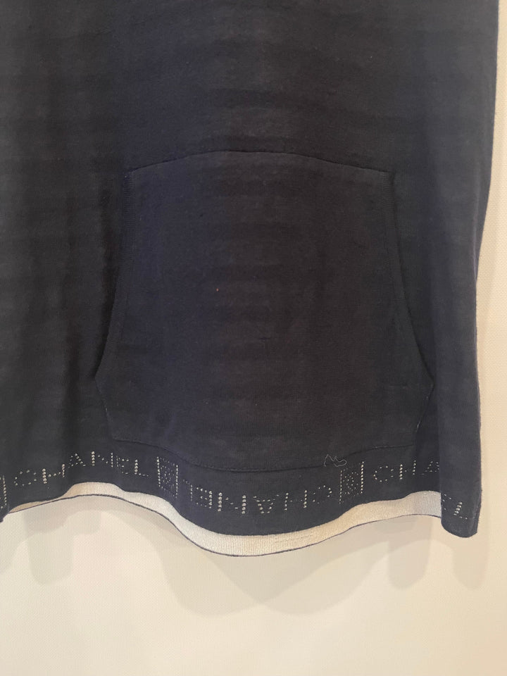 Top Quality Chanel 09P Navy and White Sleeveless Hoodie Top with Logo Details Size FR 42 (UK 14)
