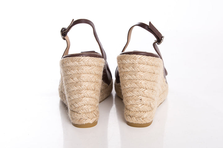 Valentino Brown Leather Open-Toe Wedge SZ 36