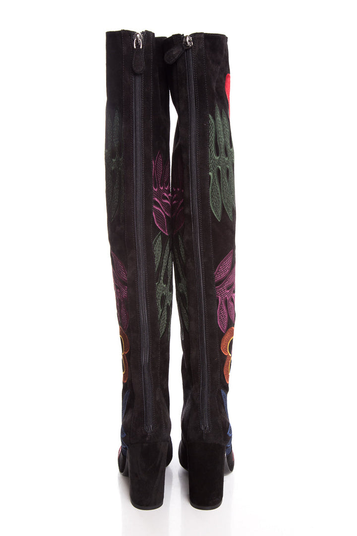 Valentino Black & Multi Floral Boots SZ 37.5