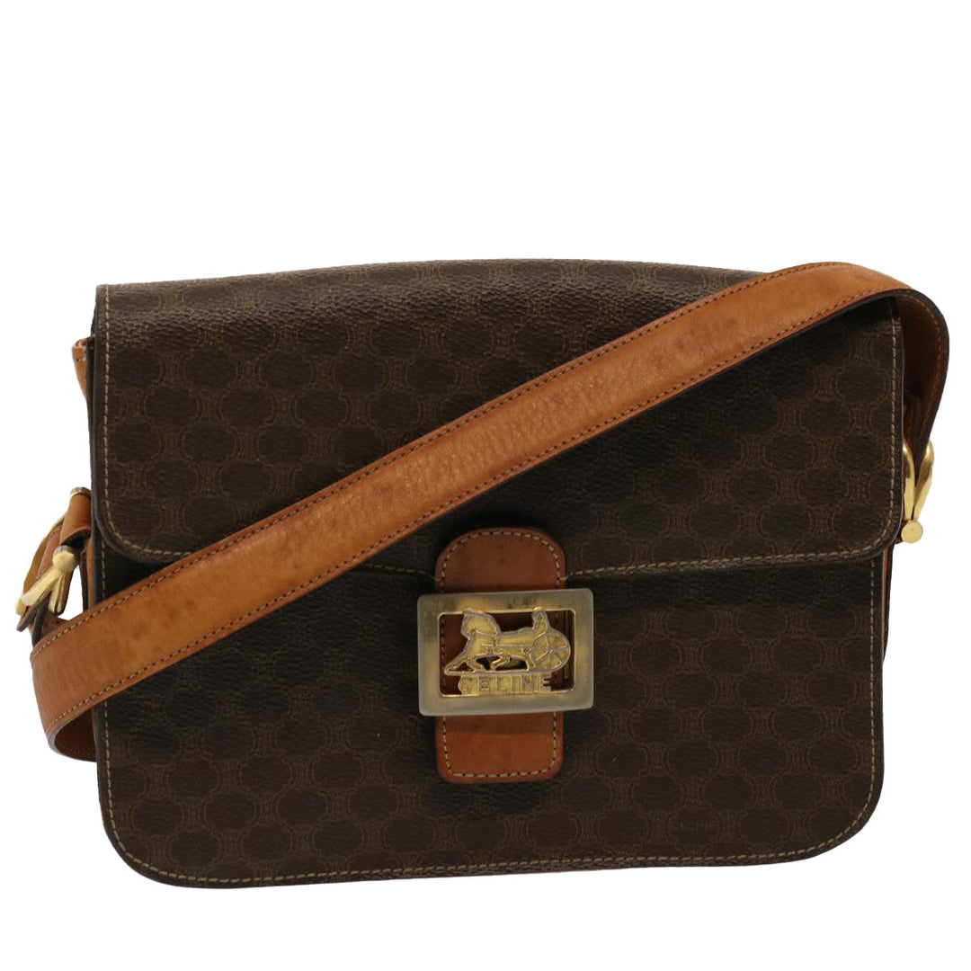 Celine Macadam Canvas Shoulder Bag PVC Brown Auth 73006