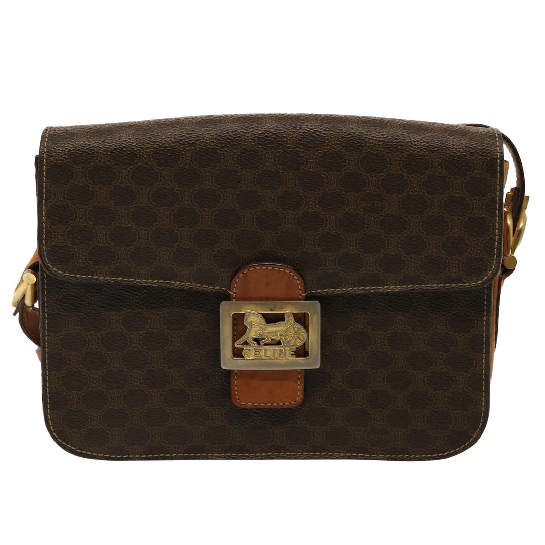 Celine Macadam Canvas Shoulder Bag PVC Brown Auth 73006