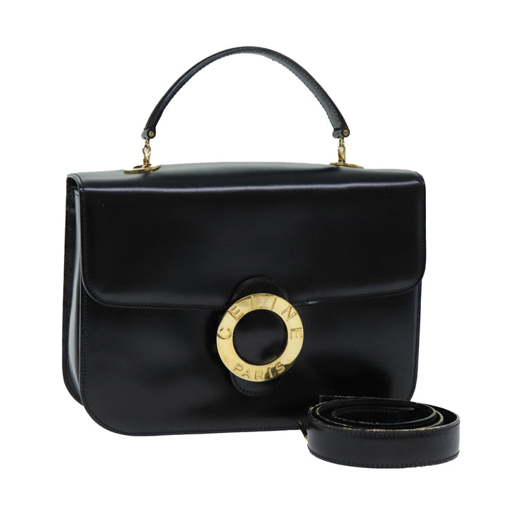 Celine Hand Bag Leather 2way Black Auth 73008
