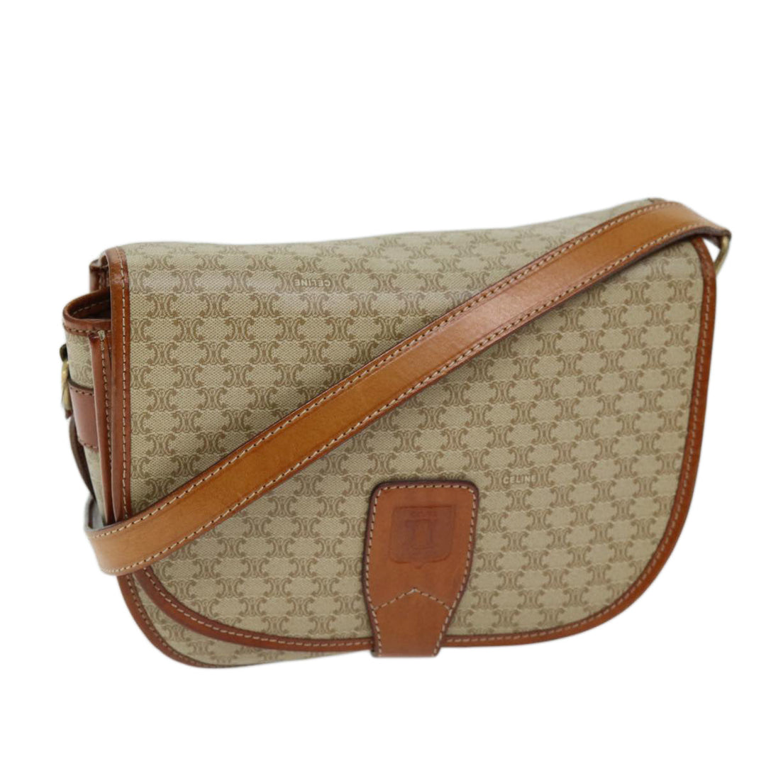 Celine Macadam Canvas Shoulder Bag Beige Auth 73028