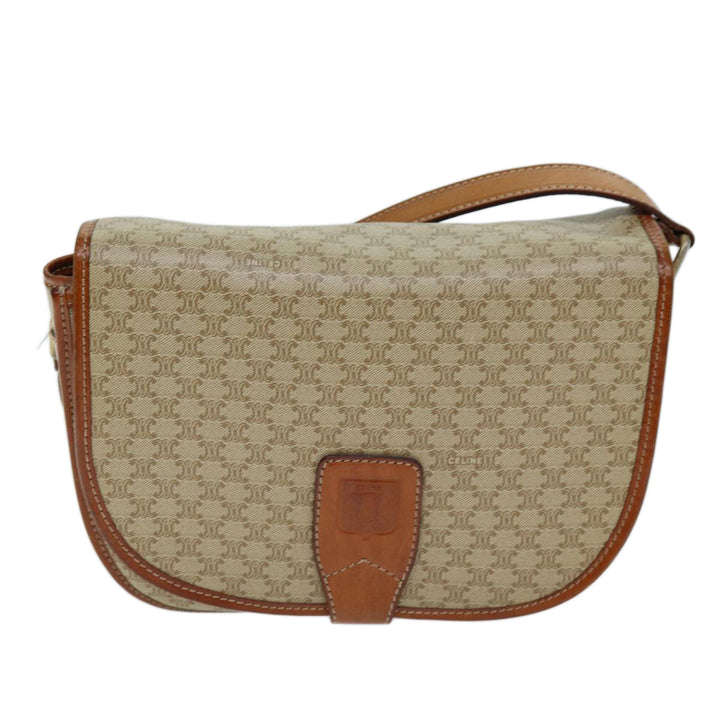 Celine Macadam Canvas Shoulder Bag Beige Auth 73028