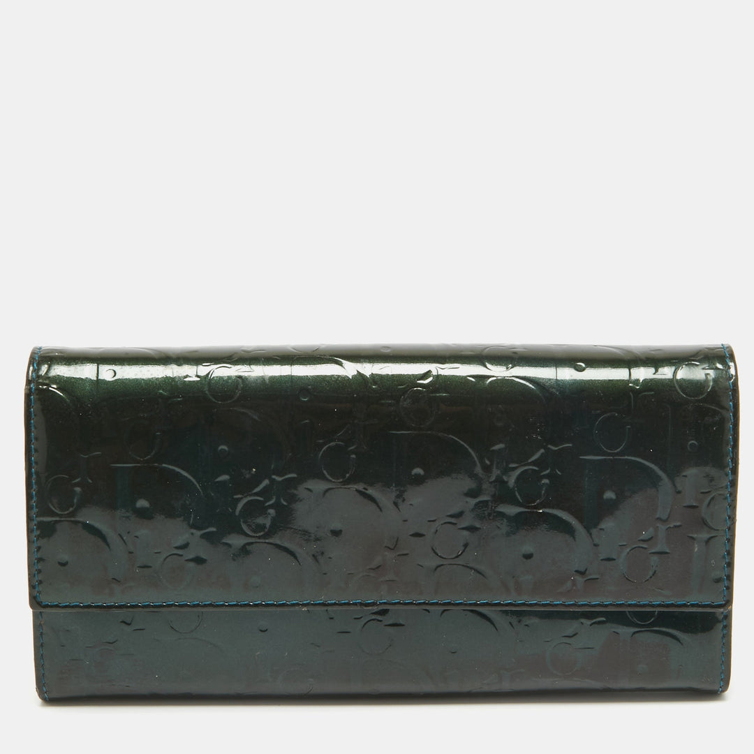 Top quality Dior Green Oblique Embossed Patent Leather Continental Flap Wallet