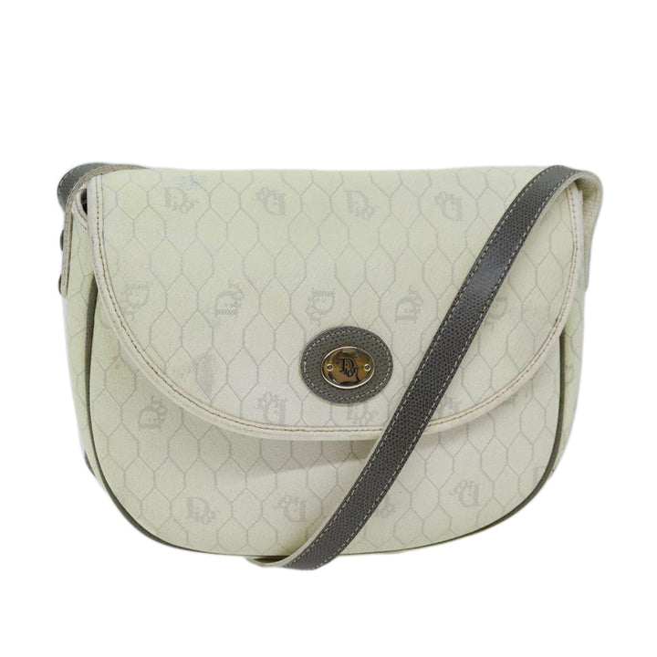 CHRISTIAN Top quality Dior Honeycomb Canvas Shoulder Bag PVC Leather White Auth 73252