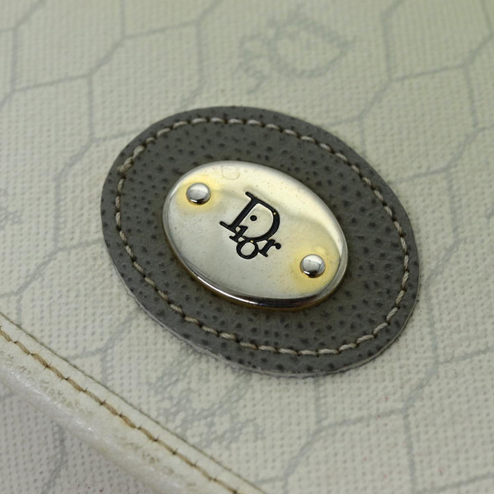 CHRISTIAN Top quality Dior Honeycomb Canvas Shoulder Bag PVC Leather White Auth 73252