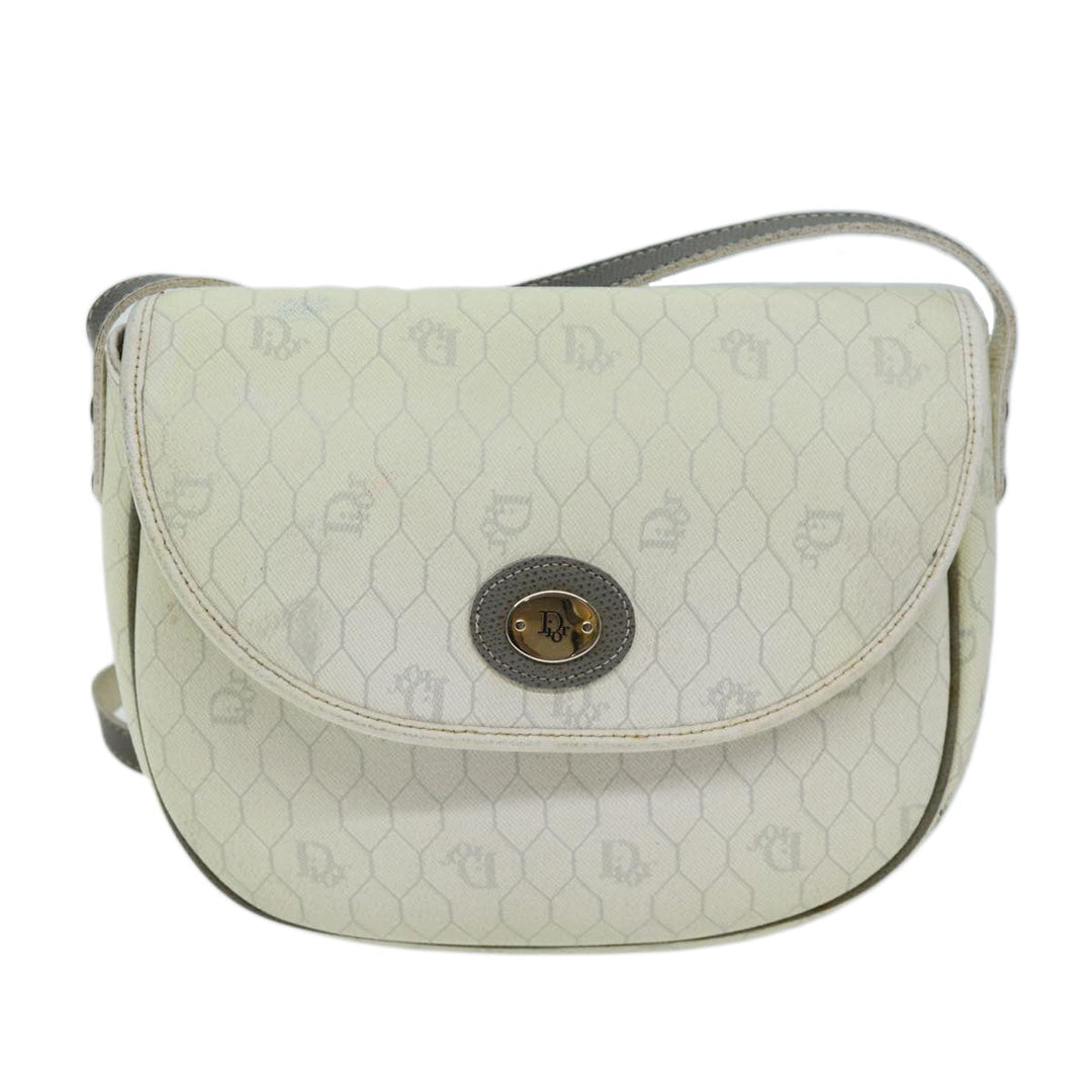 CHRISTIAN Top quality Dior Honeycomb Canvas Shoulder Bag PVC Leather White Auth 73252