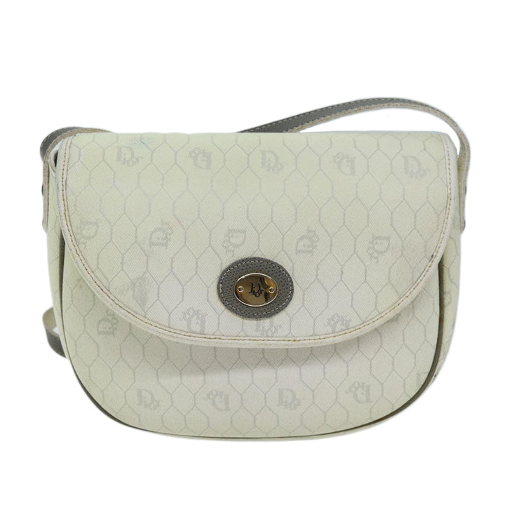 CHRISTIAN Top quality Dior Honeycomb Canvas Shoulder Bag PVC Leather White Auth 73252