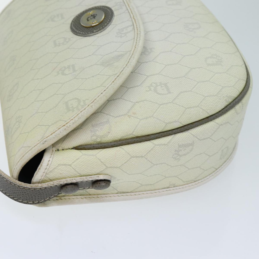 CHRISTIAN Top quality Dior Honeycomb Canvas Shoulder Bag PVC Leather White Auth 73252