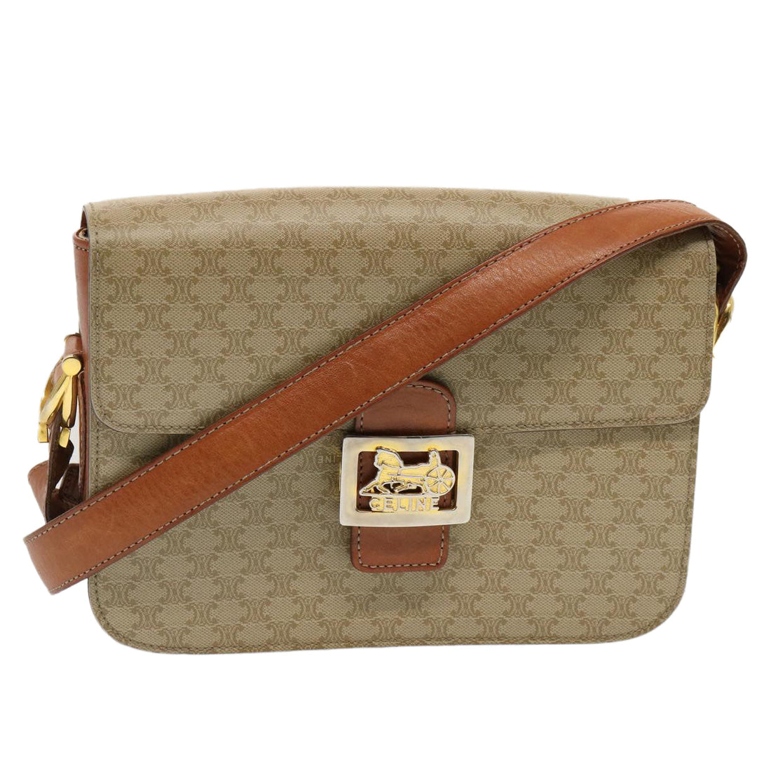 Celine Macadam Canvas Shoulder Bag Beige Auth 73295