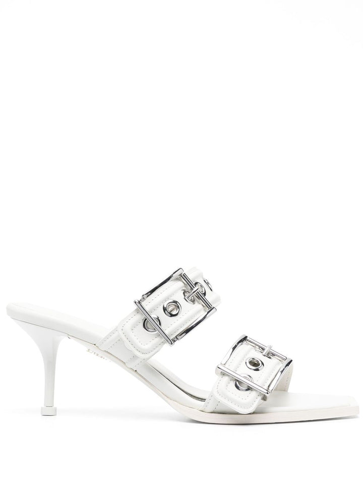 PUNK DOUBLE BUCKLE LEATHER MULES