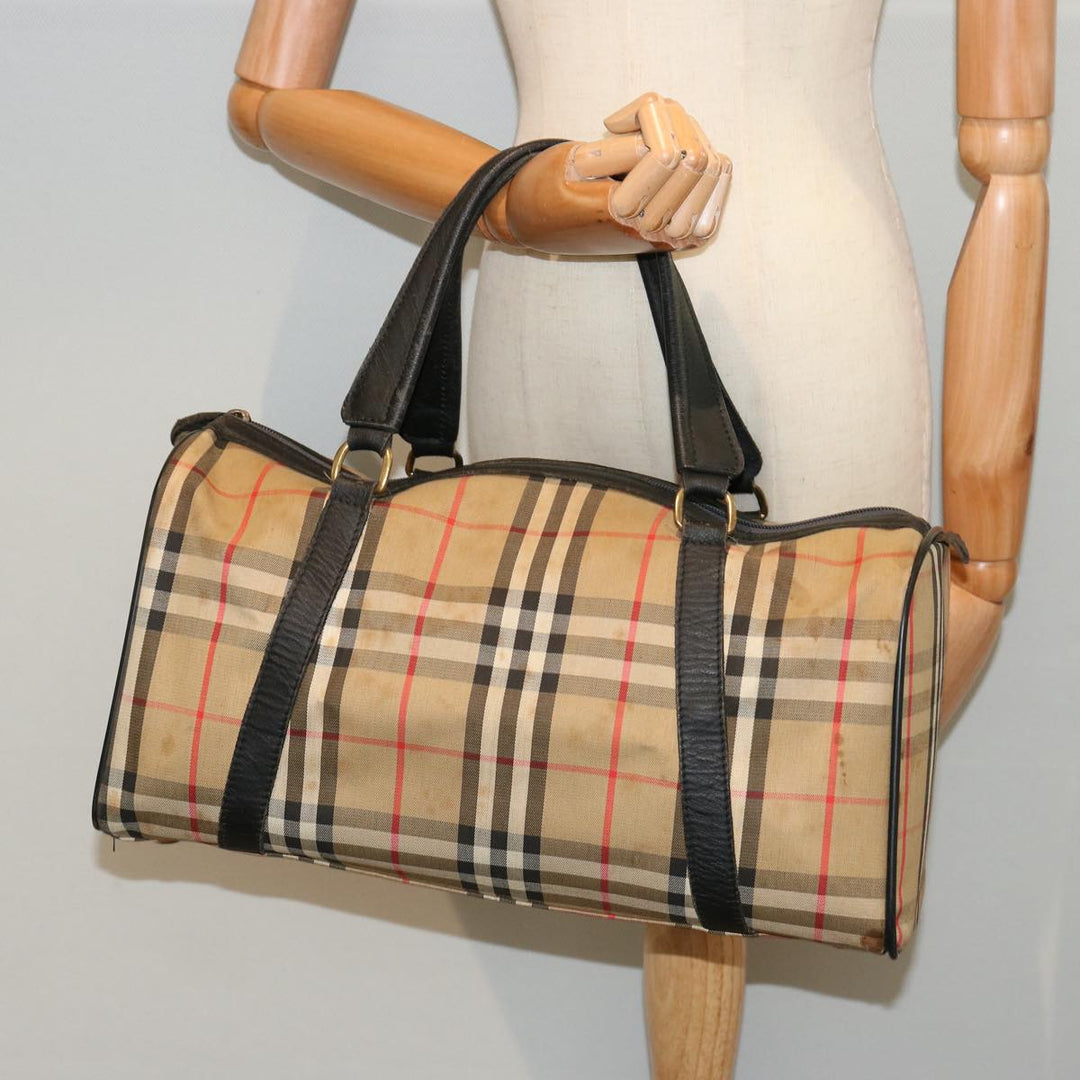 BurberrySs Nova Check Boston Bag Canvas Beige Auth 73347