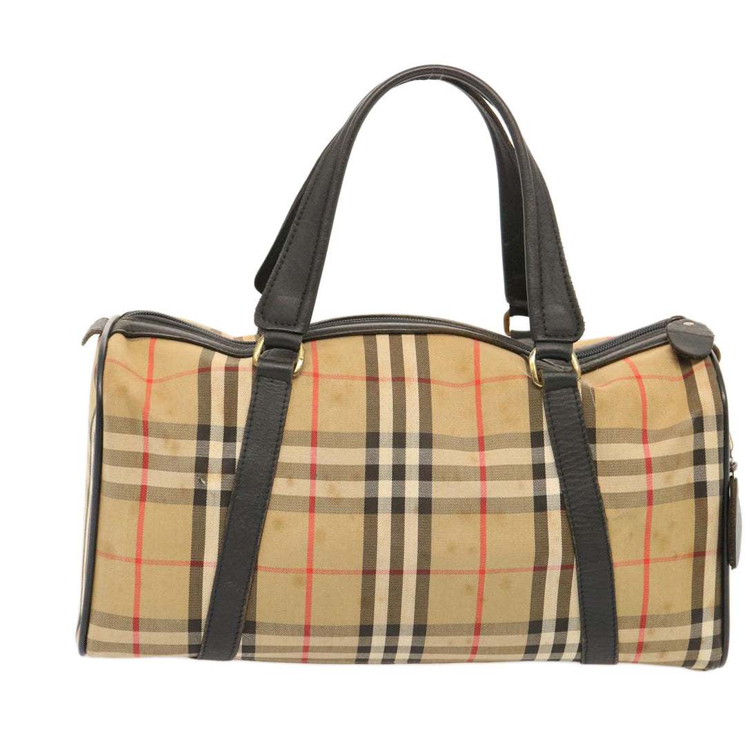 BurberrySs Nova Check Boston Bag Canvas Beige Auth 73347