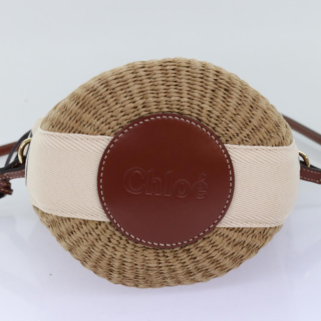 Chloe Woody Small Basket Shoulder Bag Raffia Beige 73397A