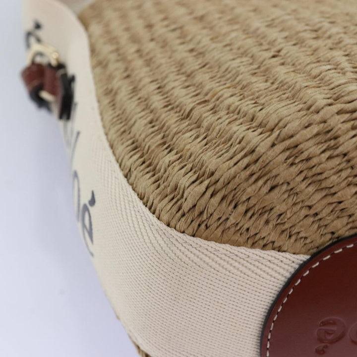 Chloe Woody Small Basket Shoulder Bag Raffia Beige 73397A
