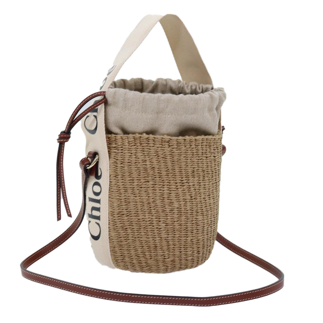 Chloe Woody Small Basket Shoulder Bag Raffia Beige 73397A