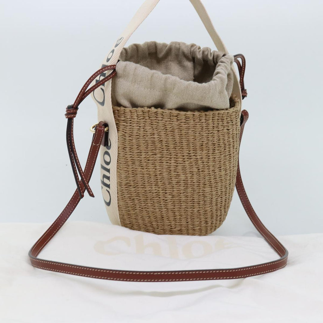 Chloe Woody Small Basket Shoulder Bag Raffia Beige 73397A