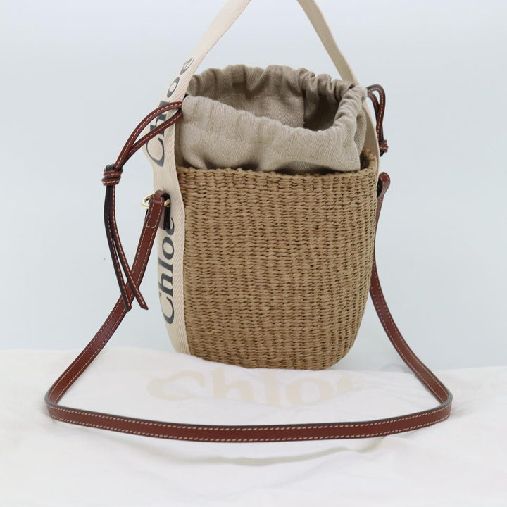 Chloe Woody Small Basket Shoulder Bag Raffia Beige 73397A