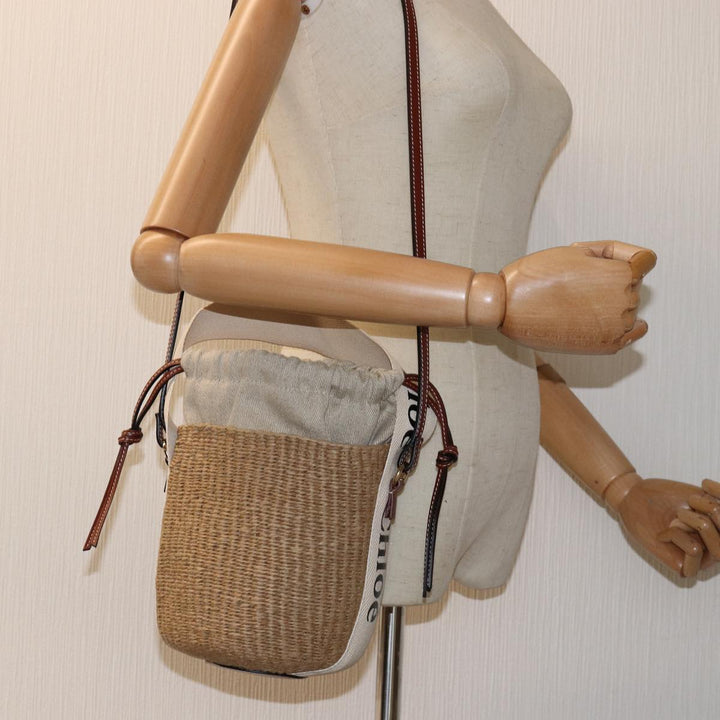 Chloe Woody Small Basket Shoulder Bag Raffia Beige 73397A