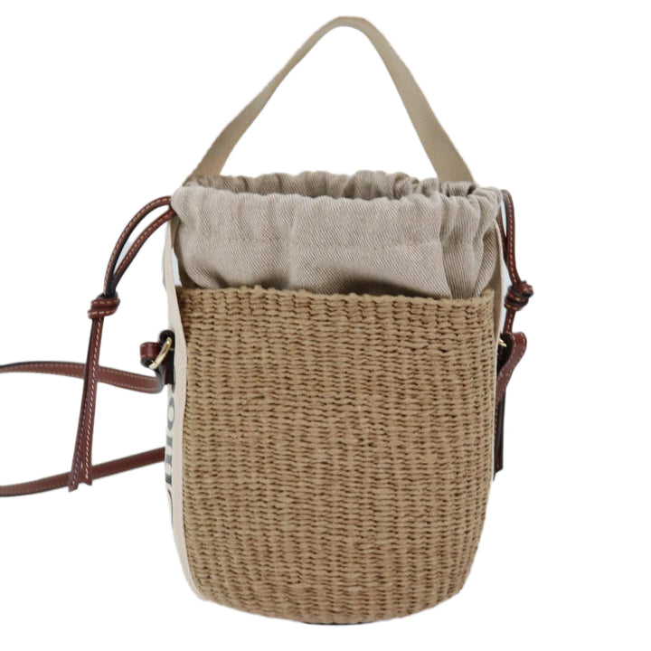 Chloe Woody Small Basket Shoulder Bag Raffia Beige 73397A