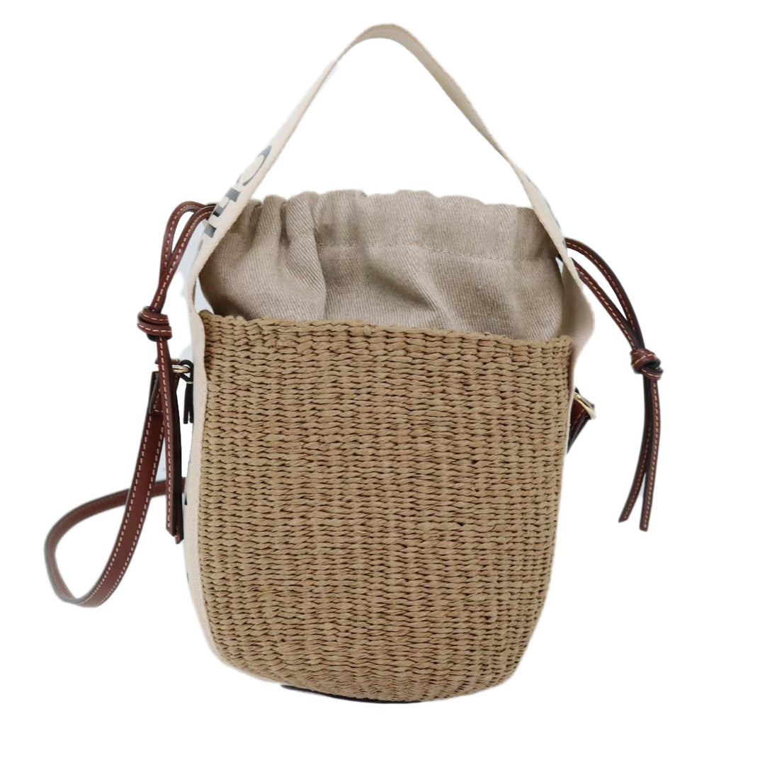 Chloe Woody Small Basket Shoulder Bag Raffia Beige 73397A