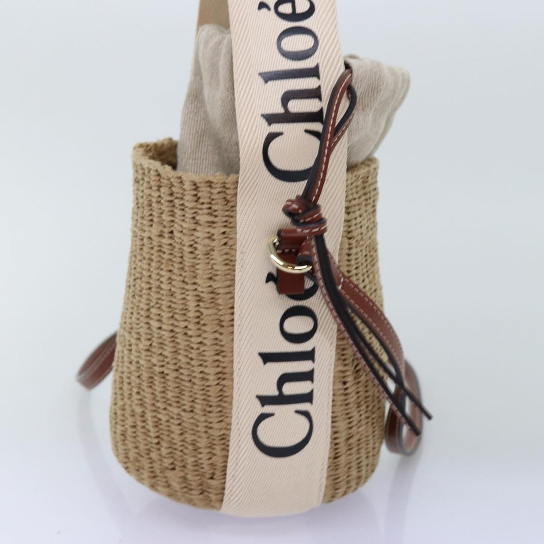Chloe Woody Small Basket Shoulder Bag Raffia Beige 73397A