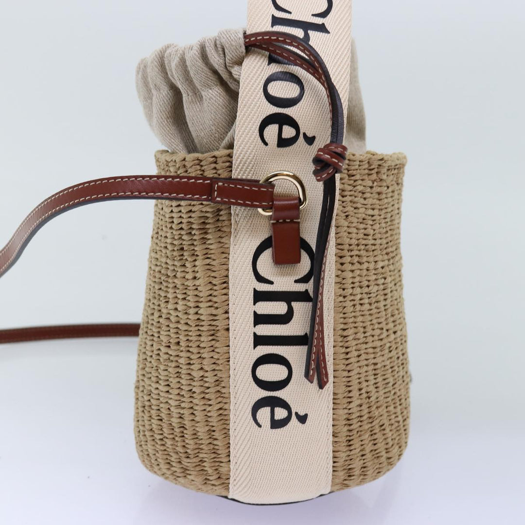 Chloe Woody Small Basket Shoulder Bag Raffia Beige 73397A