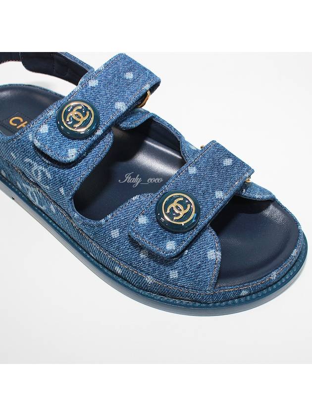 Printed Denim Velcro Sandals Blue Chanel
