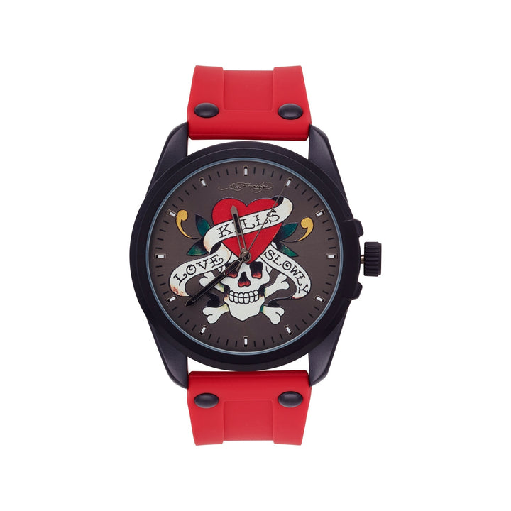 Ed Hardy Men's Matte Red Silicone Strap Watch 46mm