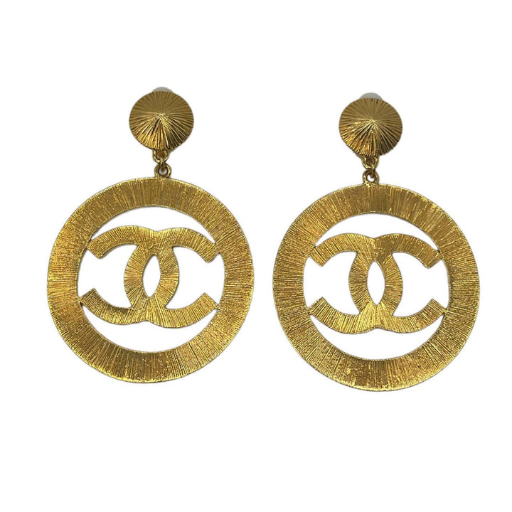 Top Quality Chanel Vintage Textured CC Drop Earrings