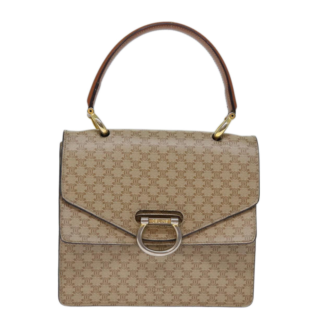 Celine Macadam Canvas Hand Bag Beige Auth 73851