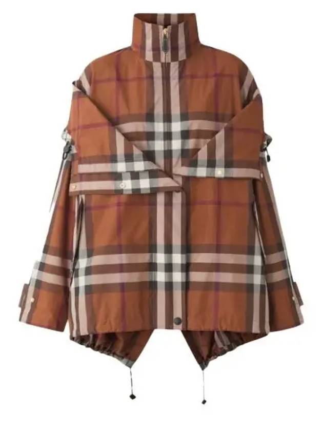 Burberry Check Off Shoulder Hooded Jacket Brown