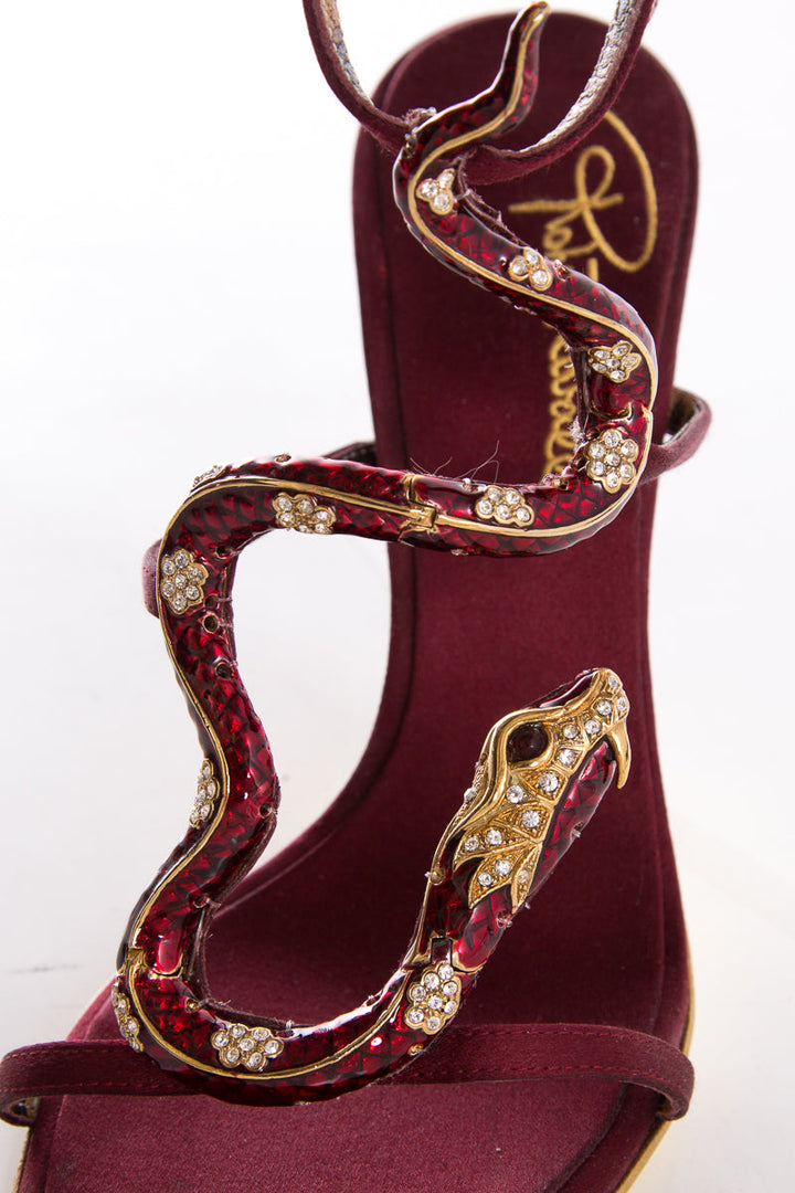 Roberto Cavalli Burgundy & Snake Detail Heels SZ 36