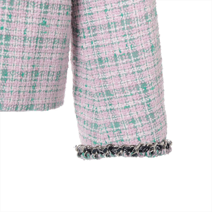 Top Quality Chanel Coconut Button 21S CottonPolyester Jacket 44  Pink√óGreen P70531 Twid Chaintree