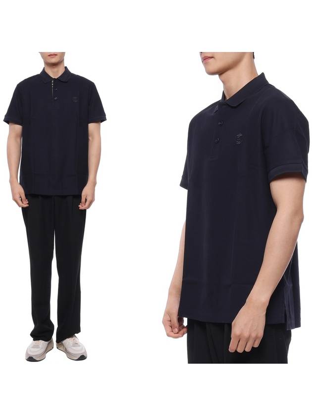 Burberry Men's CHUNKY Monogram motif cotton Polo Shirt navy