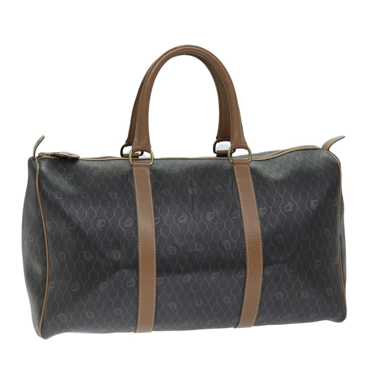 CHRISTIAN Top quality Dior Honeycomb Canvas Boston Bag PVC Leather Black Auth 74187