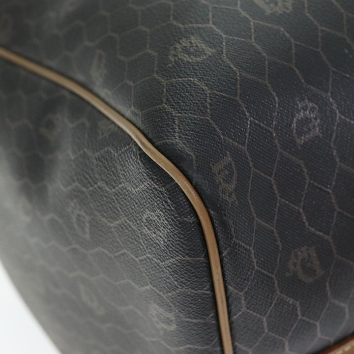 CHRISTIAN Top quality Dior Honeycomb Canvas Boston Bag PVC Leather Black Auth 74187
