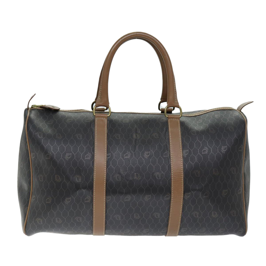 CHRISTIAN Top quality Dior Honeycomb Canvas Boston Bag PVC Leather Black Auth 74187